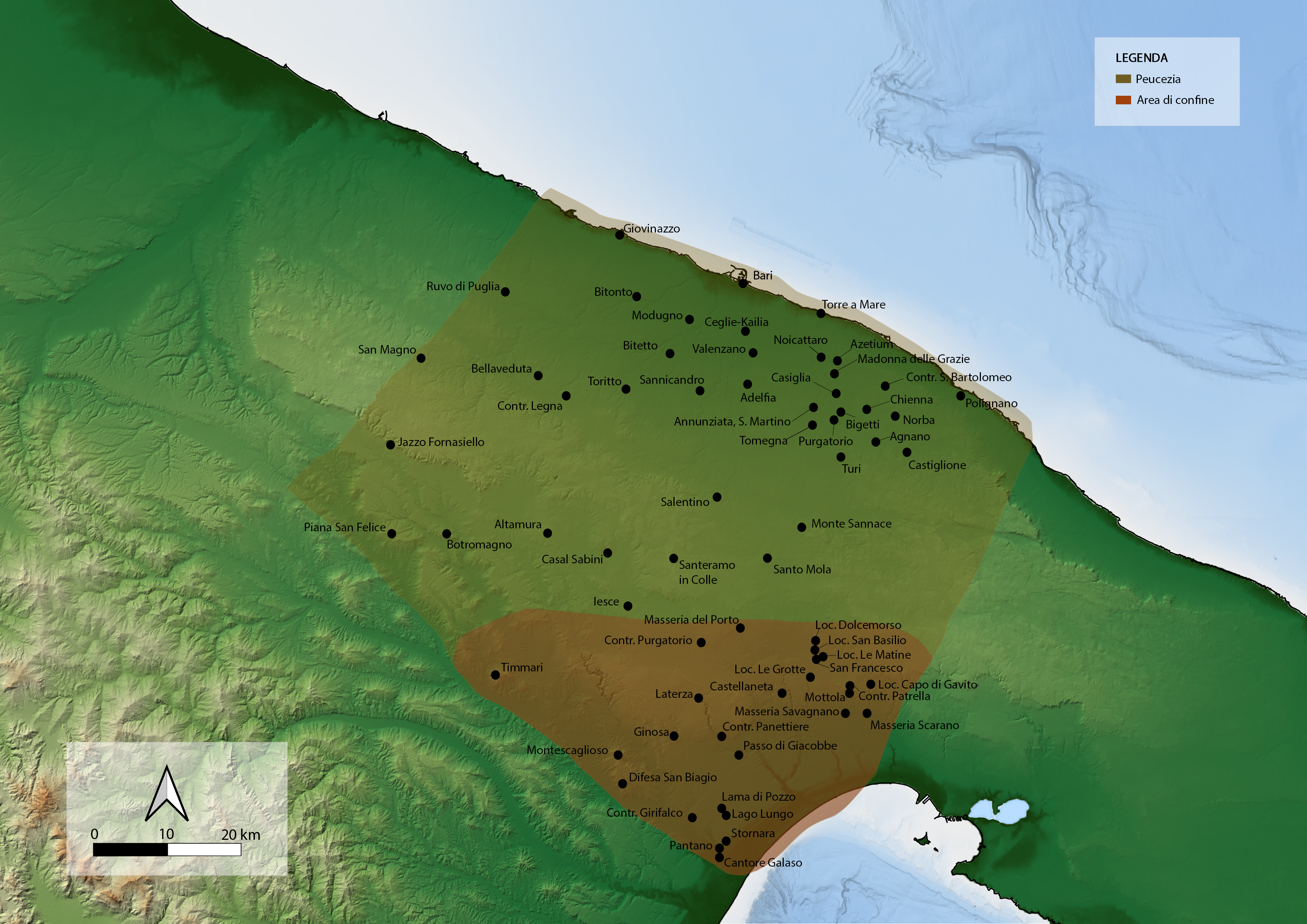 La Peucezia e i siti al confine sud-ovest